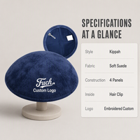 Kippa Yarmulke en daim doux bleu marine, kippa juive avec logo personnalisé brodé, vente en gros, calotte avec pince à cheveux intégrée