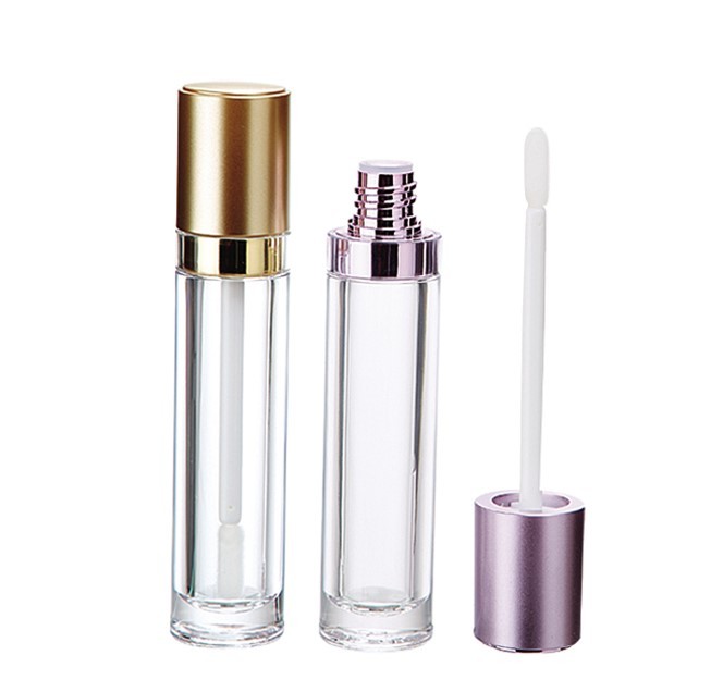 2021 new low moq empty round white wand purple lipgloss packaging gold lip gloss container tubes with brush