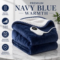 Couverture Chauffante Bleu Marine Luxe Flanelle Sherpa 50x60 Pouces Contrôle Numérique Sûr et Chaud Vente en Gros Usine