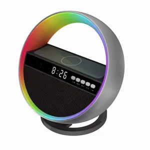 Multi-function 15W Wireless G Shape Speaker Colorful Night Light Alarm Clock Wireless Bluetooth Speaker