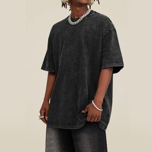 Camisetas de algodón con lavado ácido Vintage para hombre, ropa de calle informal Unisex con estilo, camisetas de gran tamaño para hombre, 300 gramos de peso de tela - Product Image 5