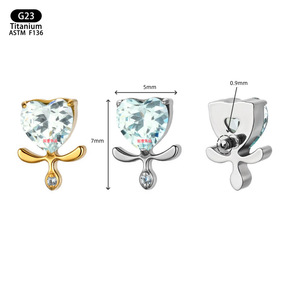 Heart-Shaped <b>Titanium</b> Earrings 5mm Sky Blue Zircon Bezel Setting Everyday Wear <b>Studs</b> F136 Alloy G23 - Product Image 1
