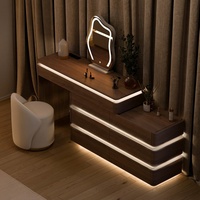 Coiffeuse de chambre moderne en bois massif écologique avec miroir LED éclairé, extensible, personnalisable et interrupteur tactile