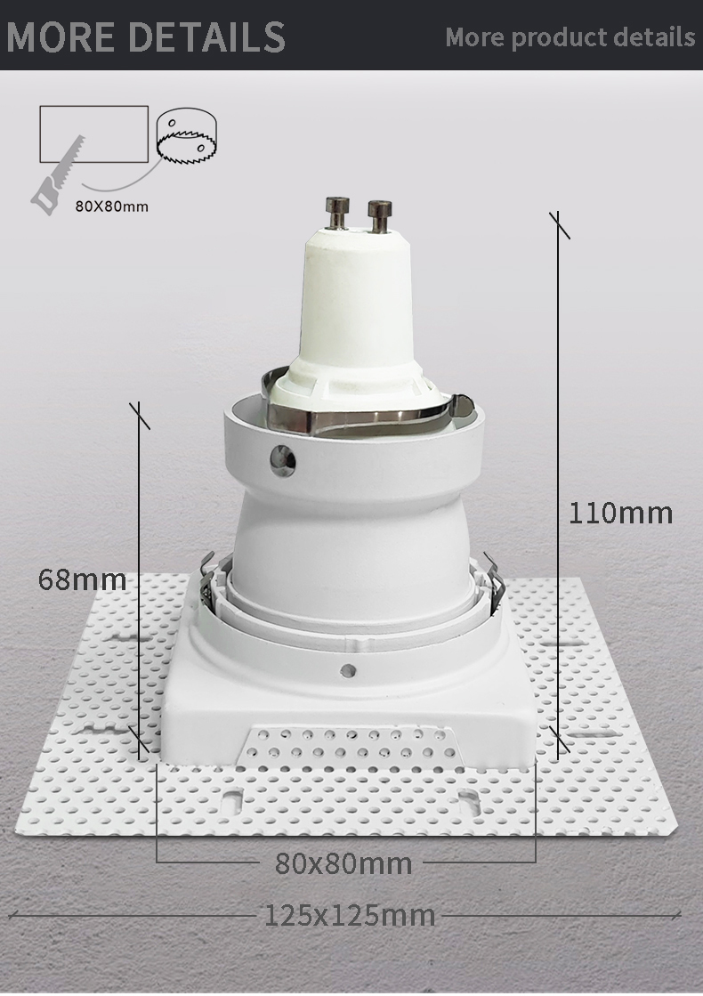 GU5.3 125mm Anti Glare Spotlights Adjustable Trimless Square Recessed Lighting