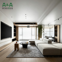 Soporte de TV Minimalista de Lujo en Madera Contrachapada, Diseño de Montaje en Suelo con Pantalla LED, Almacenamiento, Construcción de Madera Resistente para TV de 65"+ - Sala de Estar
