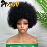 Perruque Courte Pré-Plumée Sans Colle Faite à la Machine en Cheveux Humains Vierges Kinky Curly avec Dentelle HD en Gros