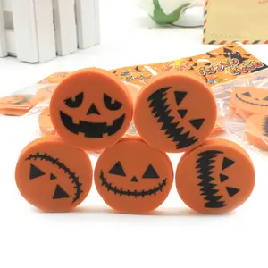 Wholesale Custom Personalized Halloween School Office PVC Round Pumpkin Printed Plastic Erasers for Kids