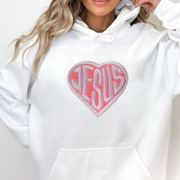 Patch brodé en forme de cœur avec inscription « Love Jesus » en couleur rose, à coller sur les vêtements