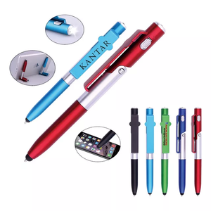 Clip plegable 4 en 1 para teléfono móvil, soporte <span class=keywords><strong>de</strong></span> barril <span class=keywords><strong>de</strong></span> plata, punta <span class=keywords><strong>de</strong></span> goma negra abierta, pluma <span class=keywords><strong>de</strong></span> lápiz óptico led - Product Image 4