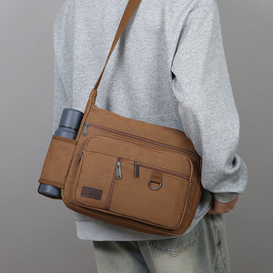 Unisex Shoulder <b>Bag</b> Latest Design <b>Canvas</b> Messenger <b>Bag</b> with Bottle Holder Unisex Outdoor Casual Large Capacity Crossbody <b>Bag</b> - Product Image 6
