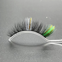 Cils en faux vison de haute qualité de 15 mm, colorés pour Halloween et Noël, décorés de paillettes, vente en gros