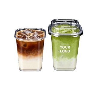 Wholesale Custom Logo 93mm 12/14/16/20/24oz Clear PET Square Disposable <b>Plastic</b> <b>Cups</b> with Lids for Bubble Tea Coffee Juice Shop - Product Image 4