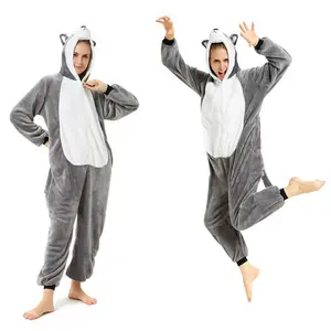 IN-STOCKED Retail Wholesale Animal Onesies Christmas Pajamas Flannel Cartoon Costume Gray Dog Adults Pajamas Manufacturers