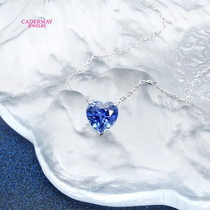 Cadermay Heart Shape Sapphire Necklace S925 Sterling Silver Moissanite Pendant Gift - Product Image 1