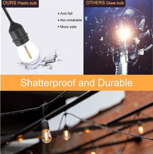 Guirlande lumineuse extérieure étanche de 14,6 m avec 15 ampoules LED E27 pour mariage, jardin, café, bar, festival, fête - Product Image 3