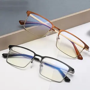 Lbashades armação de metal para óculos de grau, armação de metal masculina, anti-azul, para óculos de grau tr90