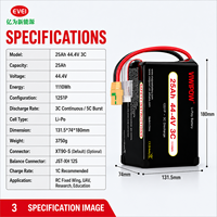 Bộ pin Lipo Drone 25Ah 44.4V 3C cho máy bay vận tải hàng hóa, dung lượng cao, thời gian bay dài, hỗ trợ đầu nối tùy chỉnh