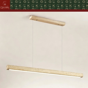 Îlot de cuisine moderne GOLDKING en <span class=keywords><strong>travertin</strong></span> <span class=keywords><strong>beige</strong></span> massif, luminaire linéaire, support en bois naturel, fabrication OEM ODM directe d'usine - Product Image 2