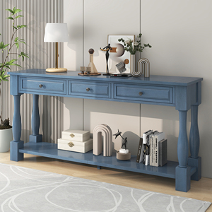 TREXM Console Table 63 Inch With Drawers And <b>Shelf</b> For Entryway Hallway Living Room Navy - Product Image 1