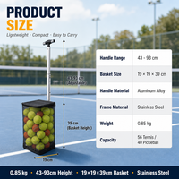 Ramasseur de balles de tennis avec capacité de 56 balles, en acier inoxydable, pour la collecte sur les terrains de tennis et de pickleball