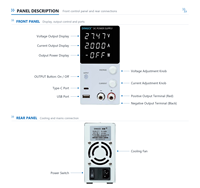 Alimentation électrique AC/DC réglable avec bouton d'encodage, CV CC, commutation automatique, USB Type C, sortie unique, boîtier métallique pour réparation