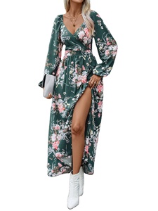 <span class=keywords><strong>Robe</strong></span> d'automne imprimée à manches longues et col en V pour femme - Product Image 3