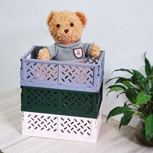 Pastel Rectangular Collapsible Storage Basket Desk Stationery Box Organizer Mini SmallPink Folding Storage Crates
