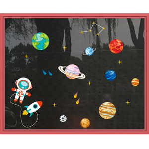Autocollants muraux plats <span class=keywords><strong>électrostatiques</strong></span> imperméables sans colle Planet Astronaut <span class=keywords><strong>pour</strong></span> la décoration et la peinture des fenêtres de la maternelle - Product Image 2