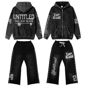 Conjunto Deportivo Unisex de Moda Urbana con Sudadera con Cremallera Completa y Pantalones, Estampado Digital, Poliéster Negro, Ropa de Otoño para Hombre - Product Image 6