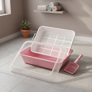 670-B Durable Plastic Washable Odor Control <b>Cat</b> <b>Litter</b> Tray with Sifter - Product Image 3