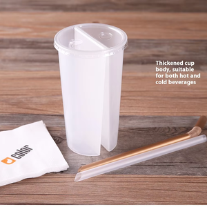 24oz 700ml PP taza de plástico gemelos taza dividida Bobo Bubble Tea doble compartido 2 compartimentos taza de bebida de jugo con tapa Impresión de logotipo personalizado - Product Image 3