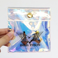 Petite pochette holographique en pvc avec bouton métallique pour bijoux, boucles d'oreilles, bague, collier, emballage