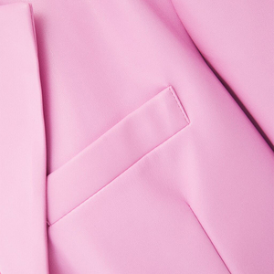 Luxury High Quality Fashion <strong>Blazer</strong> <strong>Women</strong> Pink <strong>Faux</strong> <strong>Leather</strong> Single Button Lapel <strong>Blazer</strong> Long Sleeves Jacket Coat Casual - Product Image 6