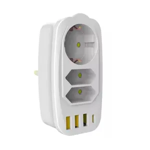 Hot Selling 7-in-1 Wall Socket EU Europe Plug with 3 USB A Ports 1 type C port 100V-250V 4000W 16A 3 AC Outlets