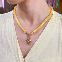 Collier en acier inoxydable avec perles plates en pierre naturelle couleur bonbon, fermoir détachable à maillons trombone pour pendentif DIY, usage quotidien pour femme