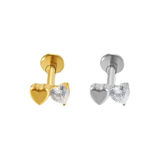 Piercing d'oreille en alliage de titane en forme de cœur, titane pur G23, incrusté de zircone, bijoux de mode - Product Image 4