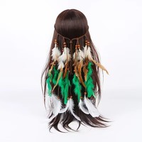 Accessoire de cheveux ethnique bohème indien coloré, bandeau tissé en plumes, coiffe