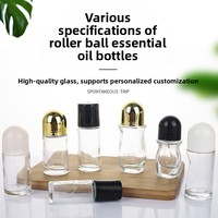 Flacon à bille roulante transparent en verre de 50 ml, grand format, pour huile médicale, essence, massage et soulagement de la douleur