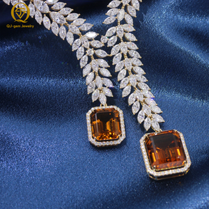 Collar de Lujo con Diseño de Diamantes de Laboratorio en Oro de 18K, Corte Marquesa, Colgante con Incrustaciones de Diamantes, Gema Central de Topacio Amarillo, Joyería de Boda para Mujer - Product Image 2