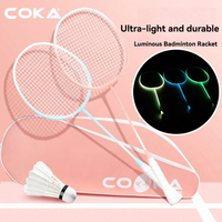 Ensemble de raquettes de badminton en alliage d'acier qui brillent dans le noir, double pack, tête isométrique légère, cadre monobloc pour l'entraînement des débutants