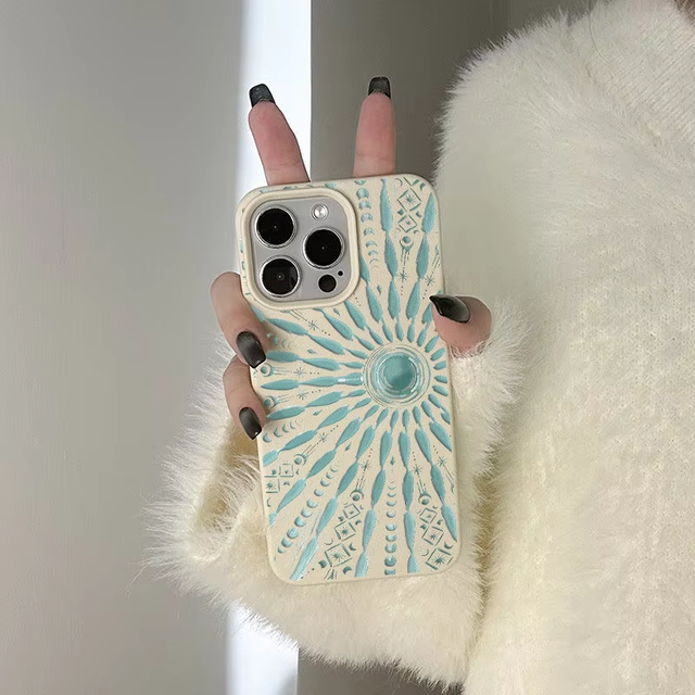 Wholesale Sun Totem Anti-Fall Lychee Leather Phone Case for iPhone 16 15 Pro Max Soft Cute Luxury COQUE Print Tpu Phone Case