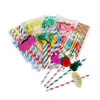 Pailles en papier jetables hawaïennes créatives ananas cocotier flamant rose tube de papier décoratif pour les fêtes de fin d'année