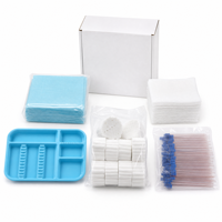 Kit d'examen dentaire jetable OEM CE avec rouleau de coton dentaire, bavoir dentaire, plateau dentaire, éjecteur de salive, éponge en gaze non tissée