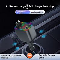 Cargador de Coche de Carga Súper Rápida con Protección Contra Sobrecalentamiento y Sobrevoltaje, Pantalla Digital, Transmisor FM, Cable Retráctil USB para V5.3