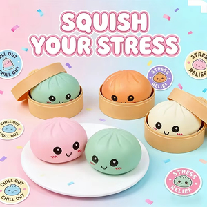 Colorful Dumpling Squishy Stress Relief Ball With Bamboo Steamer Soft Rebound Squeeze <b>Fidget</b> Sensory Toy Funny Creative Gift - Product Image 2