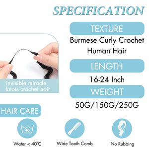 Extensions de <span class=keywords><strong>cheveux</strong></span> humains <span class=keywords><strong>bouclés</strong></span> au crochet, tresses sans nœuds, mèches de <span class=keywords><strong>cheveux</strong></span> humains <span class=keywords><strong>bouclés</strong></span> birmans pré-bouclées - Product Image 3