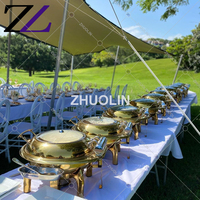 Ensemble de réchauds à buffet de mariage en laiton, réchaud à nourriture en verre de luxe, 9L, plats de service dorés avec réchaud intérieur divisé pour la restauration