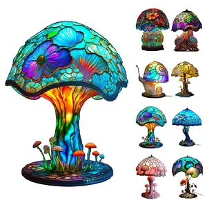 Painting Resin Mushroom Table Lamp Mushroom Lamp Stained Resin Plant Series Night Light Bohemian Resin Mushroom Decor