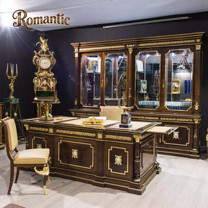 طقم أثاث مكتبي فاخر بأسلوب فرنسي من الخشب الصلب عالي اللمعان، طقم مكتب وكرسي كلاسيكي أمريكي - Product Image 2