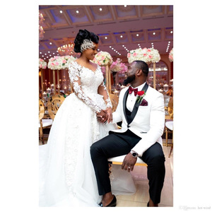 Off-Shoulder Wedding Dress White A-Line Empire Waist Sweetheart Neckline Floral Print Polyester Fiber Gown - Product Image 3